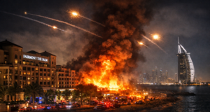 Palm Jumeirah Fire After Missile Debris Near Dubai Hotel